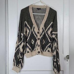 Blu Pepper Southwestern Cabincore Slouchy Fuzzy Cardigan Like New Size L